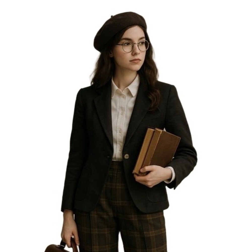 Vintage Blazer Womens Black 100% Linen Mother of Pearl Button Office